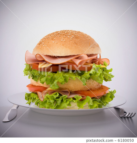 Fast food big sandwich on plate Fast food big sandwich on plate 6180050