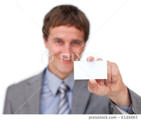 Blond businessman showing a white card Blond businessman showing a white card 6188865