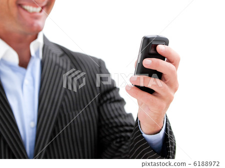 Businessman holding a phone on whitebackground Businessman holding a phone on whitebackground 6188972