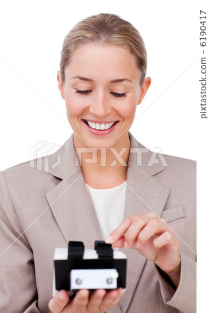 Charming businesswoman searching for the index Charming businesswoman searching for the index 6190417