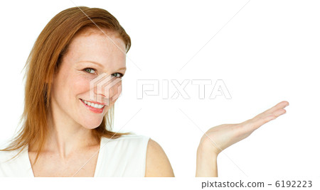 Confident businesswoman promoting 6192223