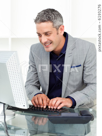 Positive businessman working at a computer 6193276