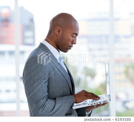 Portrait of an assertive businessman working at a laptop 6193580
