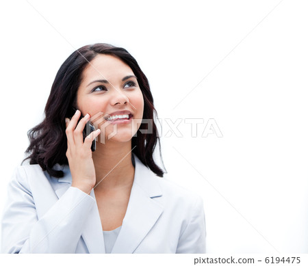 Portrait of an positive businesswoman talking on phone 6194475