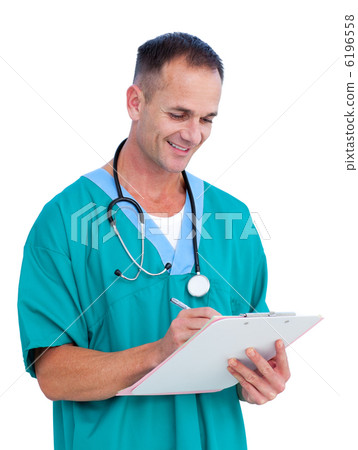 Portrait a handsome male doctor writing notes 6196558