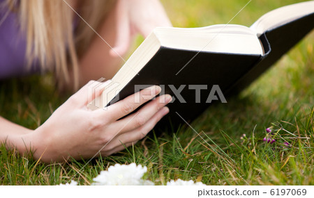 Close-up of a woman reading a book in a park Close-up of a woman reading a book in a park 6197069
