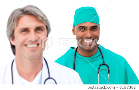 Charismatic male doctors standing in a line 6197302