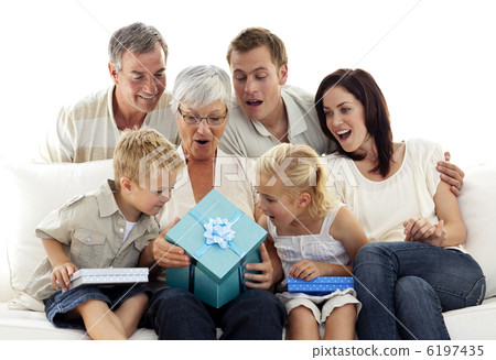 Family giving a present to grandmother 6197435