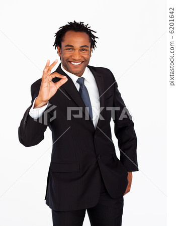 Friendly afro-american businessman showing okay sign Friendly afro-american businessman showing okay sign 6201642