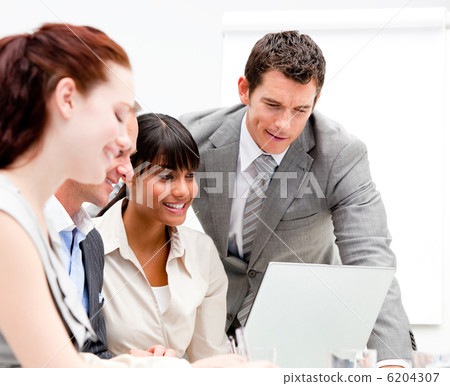Portrait of a concentrated businesswoman working with her collea Portrait of a concentrated businesswoman working with her collea 6204307
