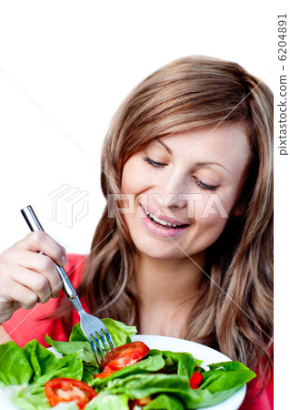 Cute woman is eating a salad 6204891