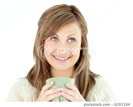 Caucasian woman holding a cup a coffee Caucasian woman holding a cup a coffee 6205194