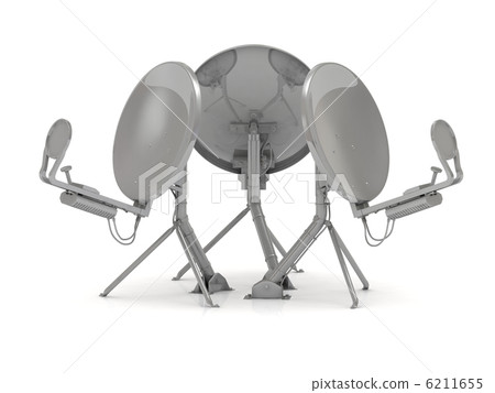 Three satellite dishes in different directions 6211655