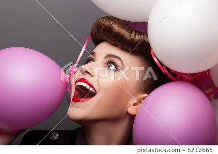 Cheerful Girl with Air Balloons Having Fun - Expression Cheerful Girl with Air Balloons Having Fun - Expression 6212665