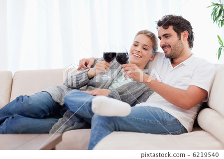 Couple having a glass of red wine Couple having a glass of red wine 6219540