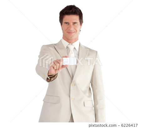 Attractive businessman holding a white card Attractive businessman holding a white card 6226417
