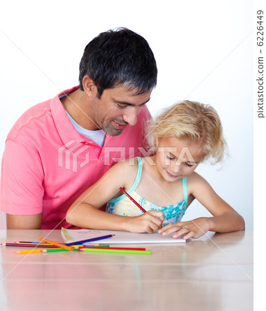 Beautiful daughter painting with her father 6226449