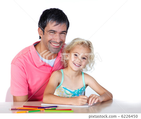 Cheerful father and daughter drawing 6226450