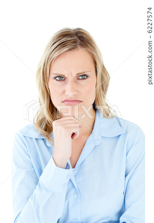 Depressed caucasian businesswoman looking to the side 6227574