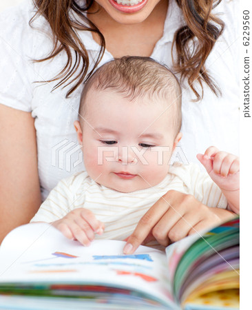 Bright mother showing images in a book to her cute little son Bright mother showing images in a book to her cute little son 6229560