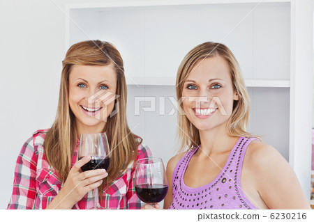 Bright female friends standing in the kitchen Bright female friends standing in the kitchen 6230216
