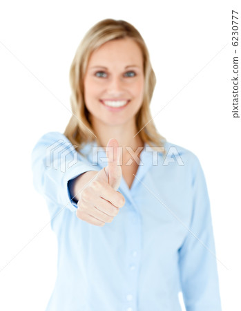Positive caucasian businesswoman with thumb up Positive caucasian businesswoman with thumb up 6230777