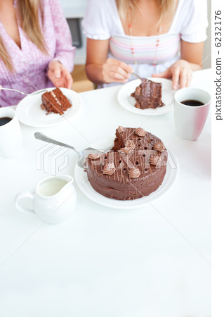 Close-up of a chocolate cake during a birthday party in a kitche Close-up of a chocolate cake during a birthday party in a kitche 6232176