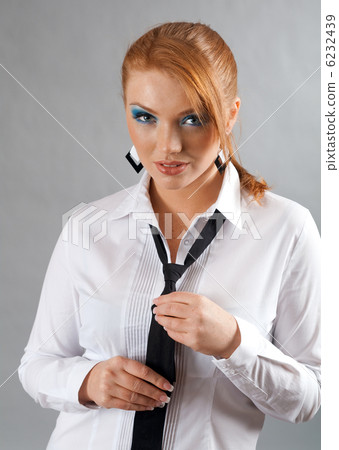 redheaded girl in white shirt and tie redheaded girl in white shirt and tie 6232439