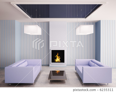 Interior with fireplace 3d Interior with fireplace 3d 6235311