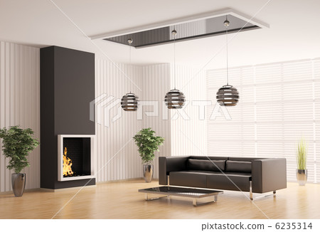 Living room with fireplace interior 3d Living room with fireplace interior 3d 6235314