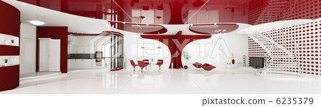 Interior of modern apartment panorama 3d render Interior of modern apartment panorama 3d render 6235379
