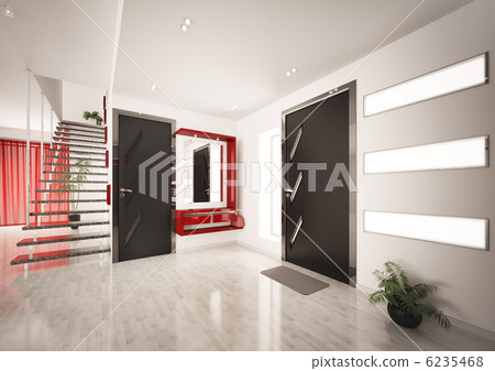 Modern interior of hall with staircase 3d render 6235468