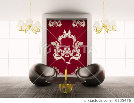 Interior with two armchairs and table 3d render Interior with two armchairs and table 3d render 6235476