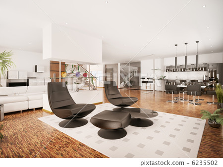 Modern apartment interior 3d render Modern apartment interior 3d render 6235502