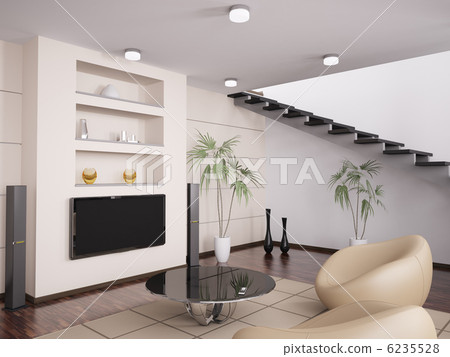 Modern living room interior 3d render Modern living room interior 3d render 6235528
