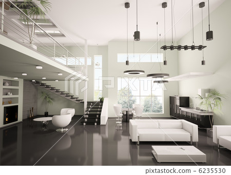 Modern apartment interior 3d render Modern apartment interior 3d render 6235530