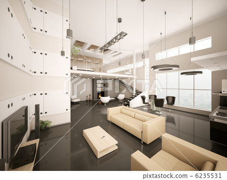 Interior of modern apartment 3d render Interior of modern apartment 3d render 6235531