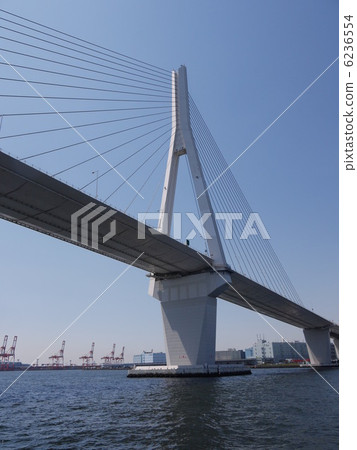 View of the main tower of Tsurumi Tsubasa Bridge that supports the bridge girder 6236554