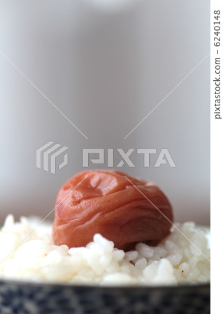 A bowl of rice topped with a sour honey pickled plum A bowl of rice topped with a sour honey pickled plum 6240148