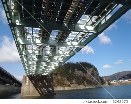 Historical old-fashioned railway bridge over the Iron Bridge _ Kiso River 6242973