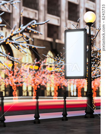 Blank template layout billboard at christmas illuminated street. Blank template layout billboard at christmas illuminated street. 6243733