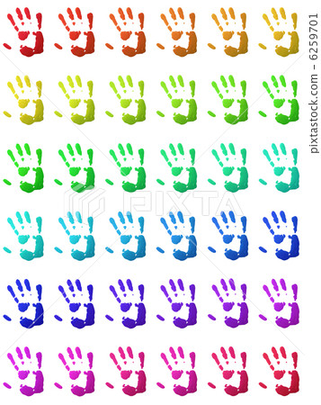 Colorful handprints of human hands on white. 6259701