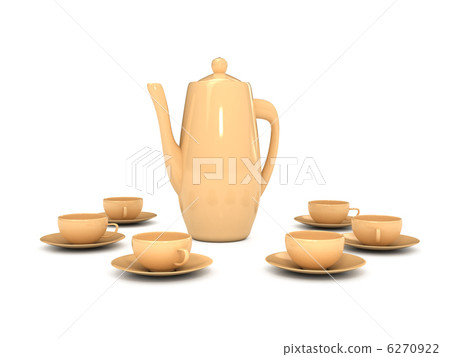 Teapot and cups over white background 6270922