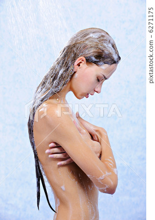 profile of naked pretty girl taking shower profile of naked pretty girl taking shower 6271175