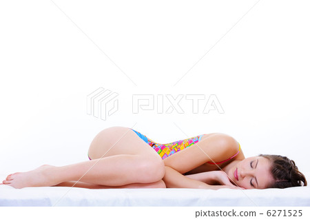 Full-length portrait of female sleeping snuggle Full-length portrait of female sleeping snuggle 6271525