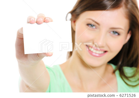 young female showing the empty white bussiness card 6271526