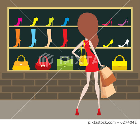 Woman at a shop-front. Woman at a shop-front. 6274041