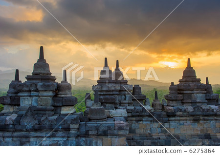 Borobudur temple at sunrise, Java, Indonesia 6275864