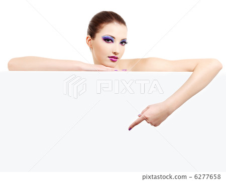 fashion female person points on the blank banner 6277658
