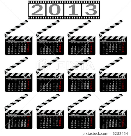 calendar for 2013,  movie clapper board. Vector Illustration. 6282434